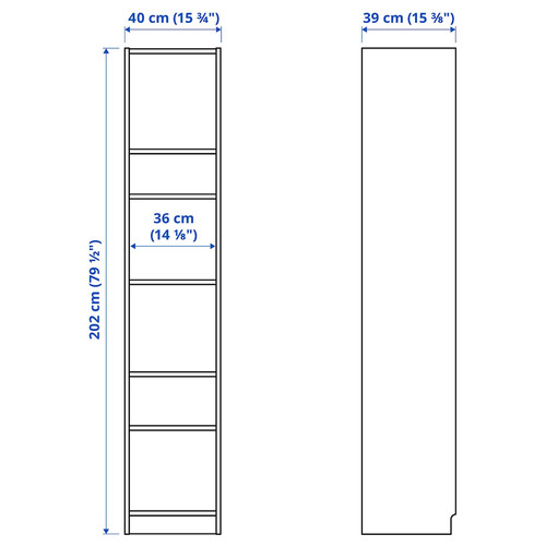 BILLY Bookcase, white, 40x40x202 cm