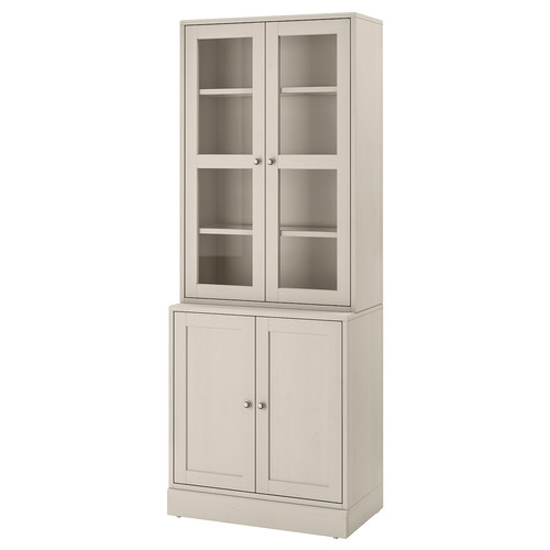 HAVSTA Storage combination w glass-doors, grey-beige, 81x47x212 cm