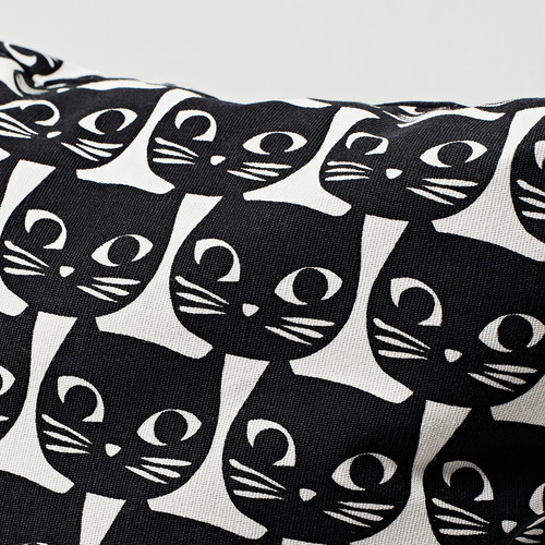 GERDIE Cushion, white, black cat, 40x40 cm