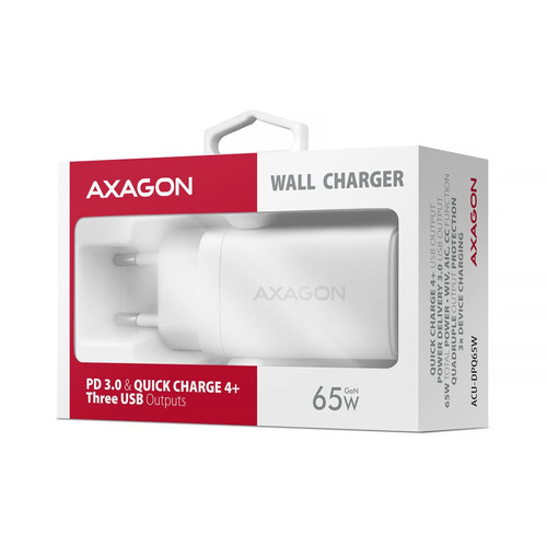 AXAGON Wall Charger EU Plug ACU-DPQ65W GaN 3xport 65W, white