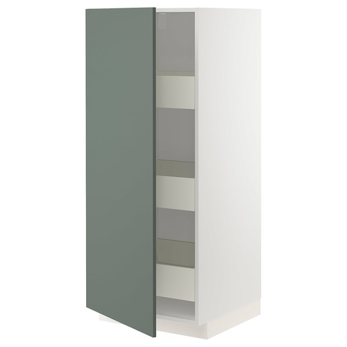 METOD / MAXIMERA High cabinet with drawers, white/Bodarp grey-green, 60x60x140 cm