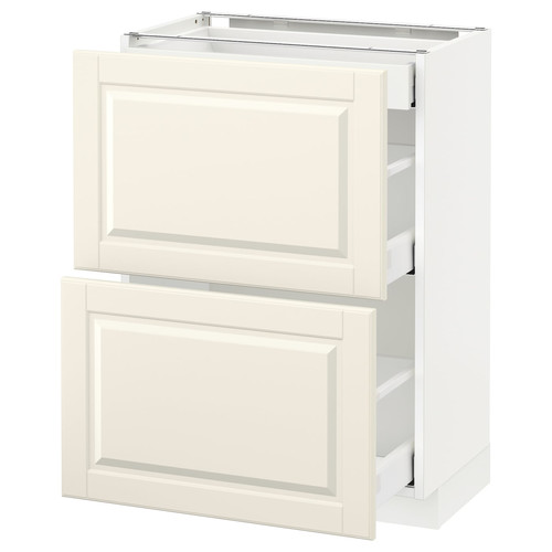 METOD / MAXIMERA Base cab with 2 fronts/3 drawers, white, Bodbyn off-white, 60x37 cm