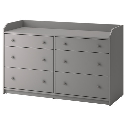 HAUGA Chest of 6 drawers, grey, 138x84 cm