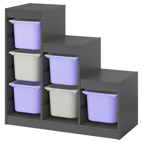 TROFAST Storage combination with boxes, grey lilac/grey, 99x44x94 cm