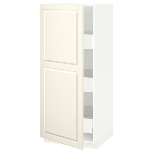 METOD / MAXIMERA High cabinet with drawers, white/Bodbyn off-white, 60x60x140 cm