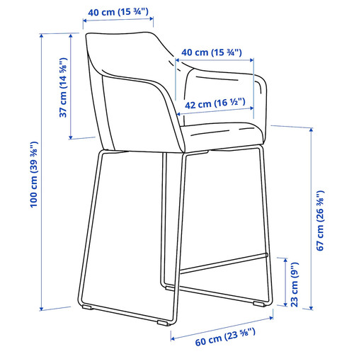 TOSSBERG Bar stool with backrest, metal black/Gunnared dark grey