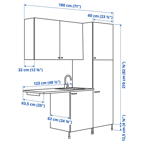 ENHET Laundry, white/oak effect, 183x63.5x222.5 cm