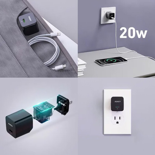 Aukey Mini Charger EU Plug 1xUSB-C 20W PD PA-Y20S