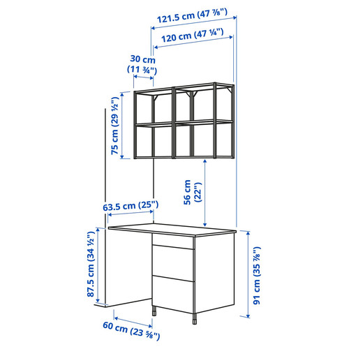 ENHET Wall storage combination, anthracite, white, 121.5x63.5x222 cm