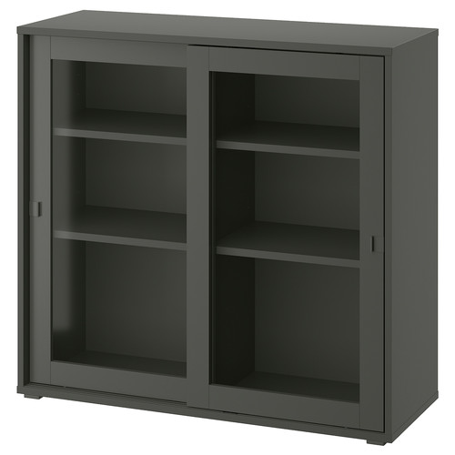 VIHALS Cabinet with sliding glass doors, dark grey, 95x37x90 cm