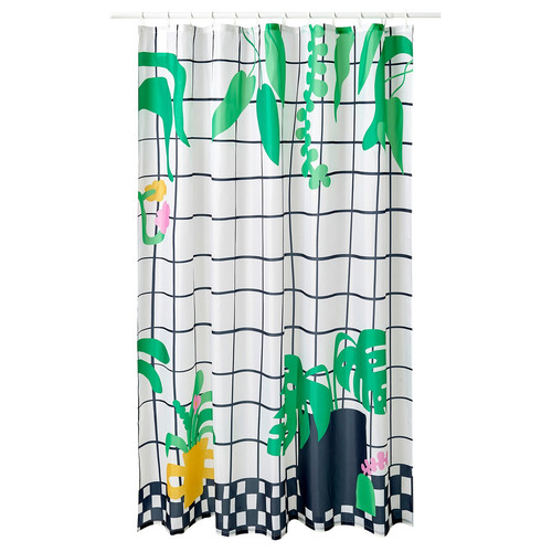 SNÖJONKVILL Shower curtain, white/green, 180x200 cm