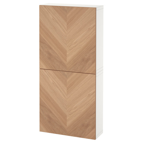 BESTÅ Wall cabinet with 2 doors, white/Hedeviken oak veneer, 60x22x128 cm