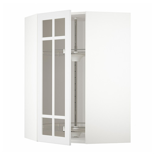 METOD Corner wall cab w carousel/glass dr, white/Stensund white, 68x100 cm