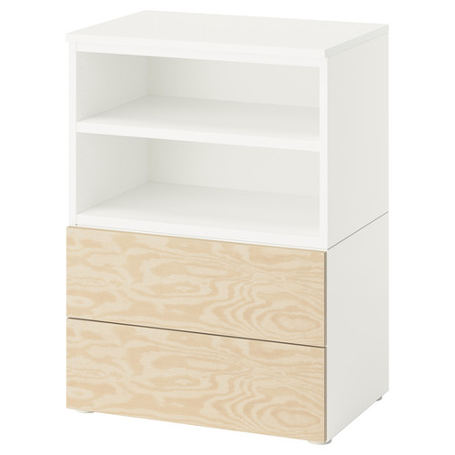 PLATSA Bedside table, white/Kalbåden lively pine effect, 60x42x83 cm