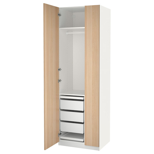 PAX / FORSAND Wardrobe combination, white/white stained oak effect, 75x60x236 cm