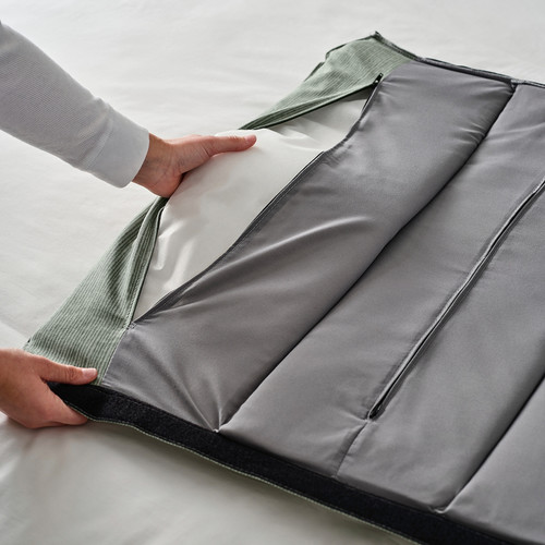 TÄLLÅSEN Upholstered bed frame with mattress, Kulsta grey-green/Valevåg medium firm, 140x200 cm