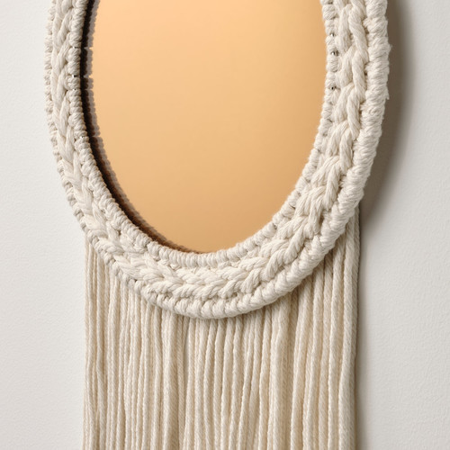ENERGISKOG Decorative mirror, with fringes/beige copper-colour, 26x48 cm