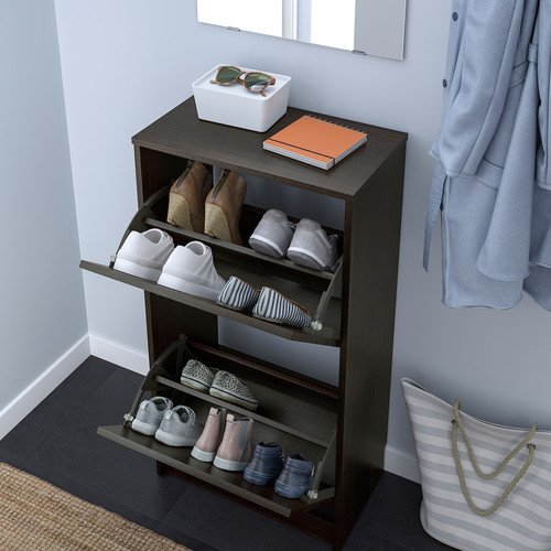 BISSA Shoe cabinet with 2 compartments, black-brown, 49x28x93 cm