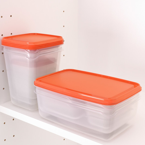 PRUTA Set of containers, 17 pcs, transparent/orange