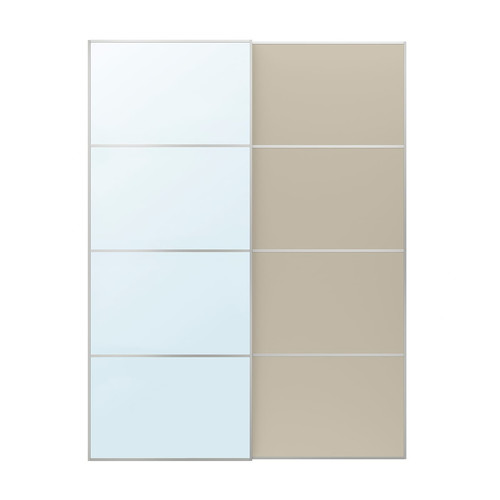 AULI / MEHAMN Pair of sliding doors, aluminium mirror glass/double sided grey-beige, 150x201 cm