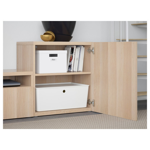 BESTÅ TV storage combination/glass doors, white stained oak effect/Lappviken white stained oak eff clear glass, 300x42x211 cm