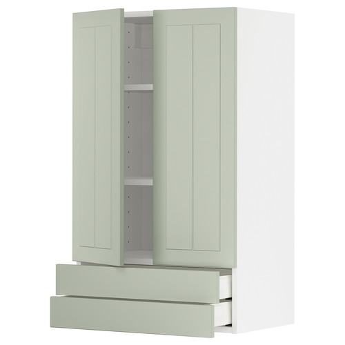 METOD / MAXIMERA Wall cabinet w 2 doors/2 drawers, white/Stensund light green, 60x100 cm