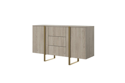 Cabinet with 2 Doors & 3 Drawers Verica 150 cm, biscuit oak/gold legs