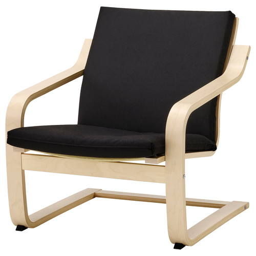 POÄNG Low-back armchair, natural colour/beige/Vissle black