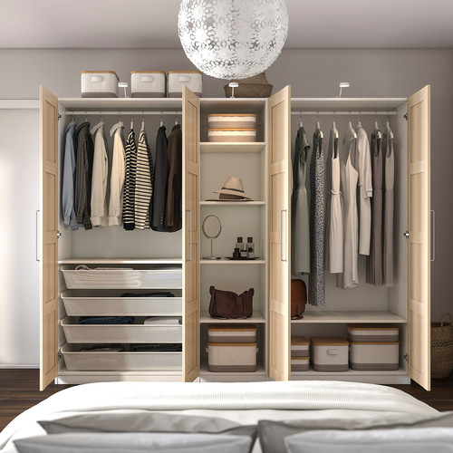 PAX / BERGSBO Wardrobe, white/white stained oak effect, 250x60x201 cm