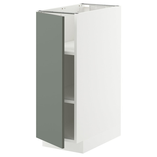 METOD Base cabinet with shelves, white/Nickebo matt grey-green, 30x60 cm