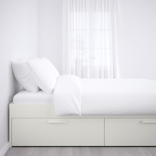 BRIMNES Bed frame with storage, white, Lönset, 140x200 cm