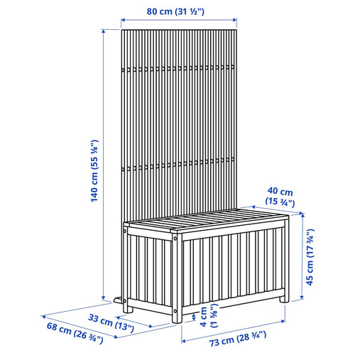 NÄMMARÖ Storage box and privacy screen, outdoor/light brown stained, 80x68x140 cm