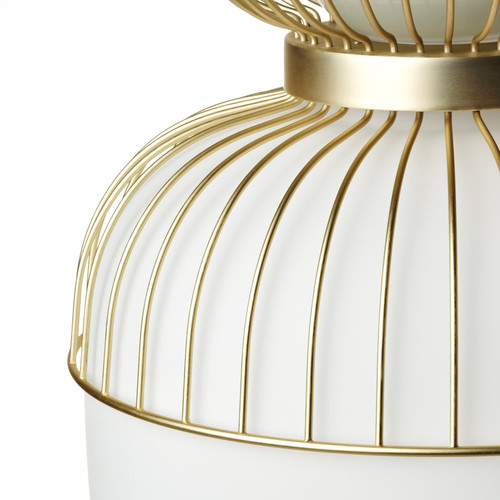 PILBLIXT Pendant lamp, white/light green glass/gold effect metal, 33 cm