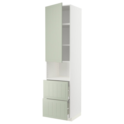 METOD / MAXIMERA Hi cab f micro w door/2 drawers, white/Stensund light green, 60x60x240 cm