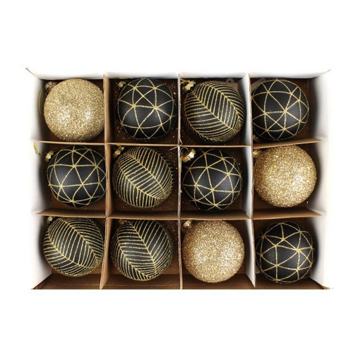 Set of Christmas Glass Baubles 8cm, gold/black