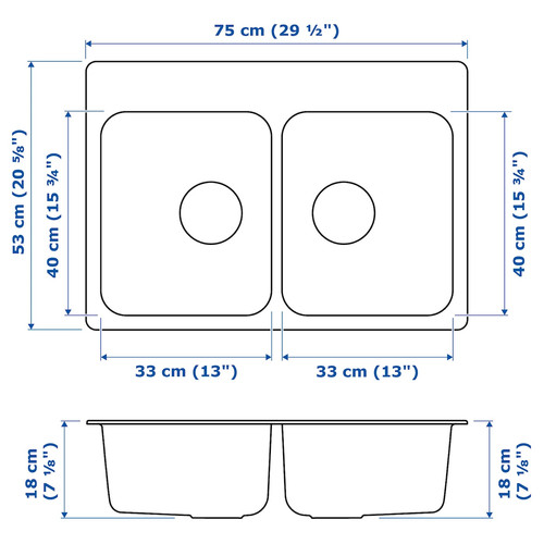 LÅNGUDDEN Inset sink, 2 bowls