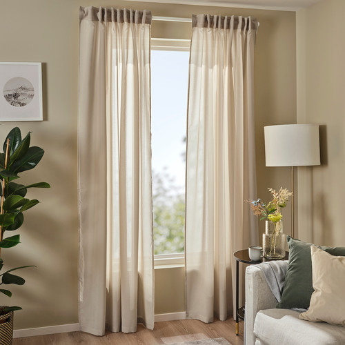 ROSENROBINIA Sheer curtains, 1 pair, beige, 145x300 cm