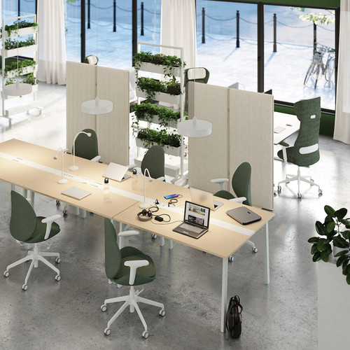 MITTZON Conference table, birch veneer/white, 140x108x75 cm