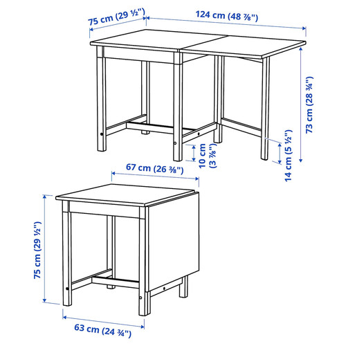 PINNTORP / PINNTORP Table and 2 chairs, light brown stained white stained/light brown stained, 67/124 cm