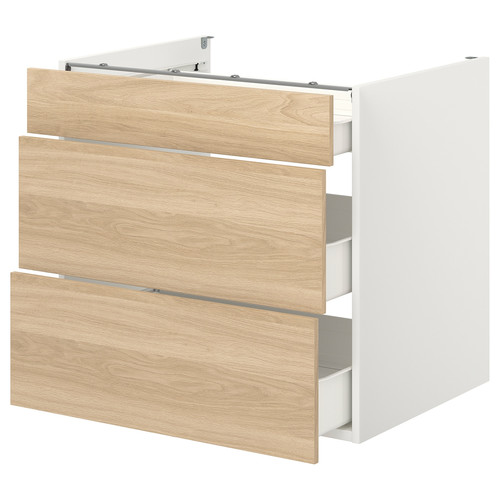 ENHET Base cb w 3 drawers, white/oak effect, 80x62x75 cm