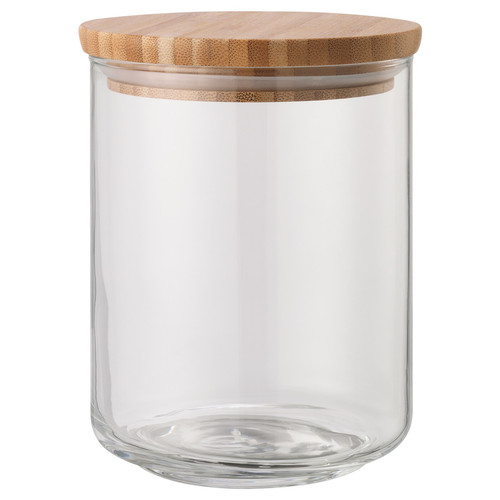 EKLATANT Jar with lid, clear glass, bamboo