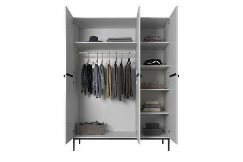 Wardrobe Nicole 150 cm, matt white, black handles and legs