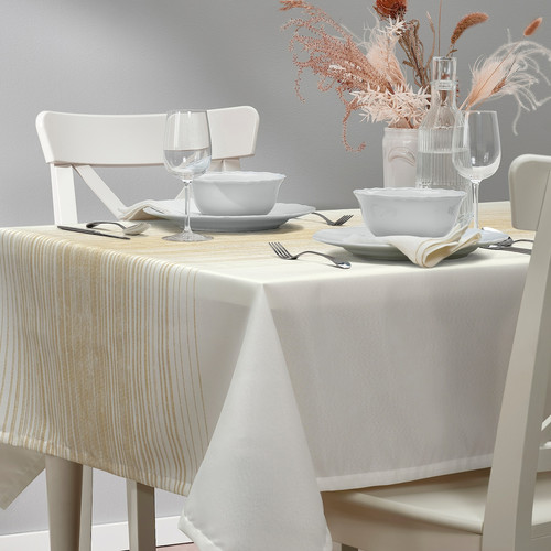 TAGGSIMPA Tablecloth, white/beige, 145x145 cm