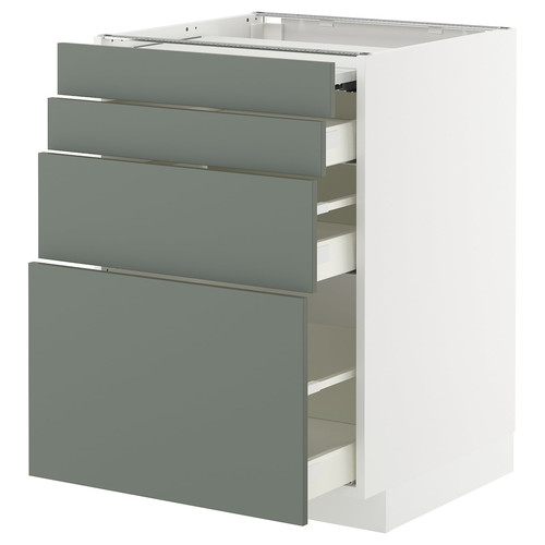 METOD / MAXIMERA Bc w pull-out work surface/3drw, white/Nickebo matt grey-green, 60x60 cm