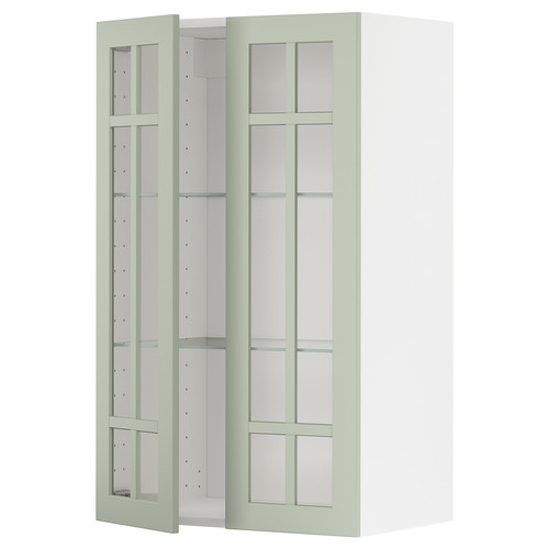 METOD Wall cabinet w shelves/2 glass drs, white/Stensund light green, 60x100 cm