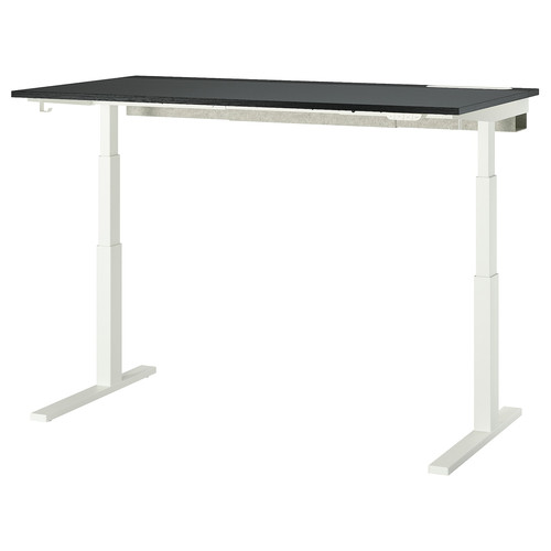 MITTZON Desk sit/stand, electric black stained ash veneer/black white, 160x80 cm