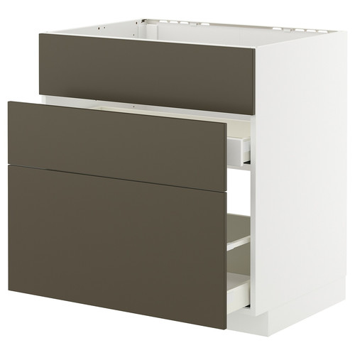 METOD / MAXIMERA Base cab f sink+3 fronts/2 drawers, white/Havstorp brown-beige, 80x60 cm