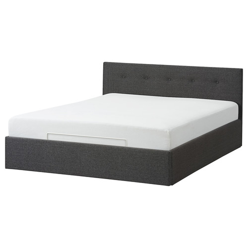 BJORBEKK Bed with storage, grey, 160x200 cm