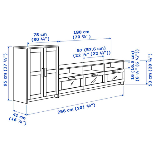 BRIMNES TV storage combination, white, 258x41x95 cm