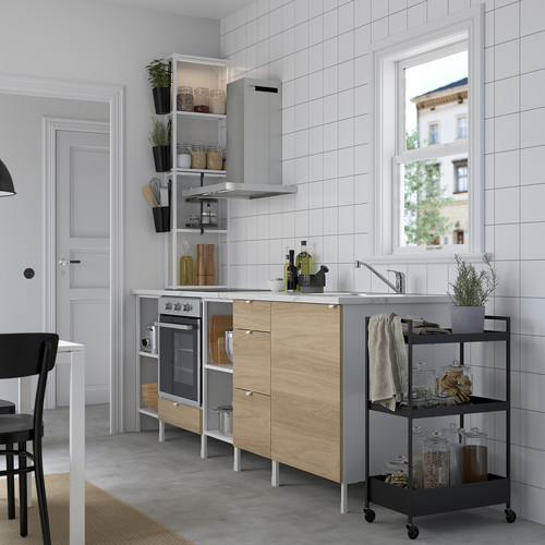 ENHET Kitchen, white, oak effect, 243x63.5x241 cm